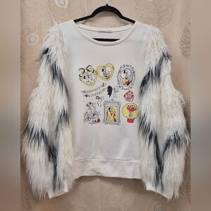 Cruella De Vil 101 Dalmations Zara Sweater Black White Faux Fur Sleeves Oversize